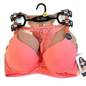 PRIMA VALENTINA Push Up Bra Set 2-Pack SIZE 38C Coral Suhali Lace Racerback NWT